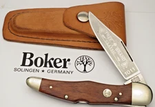 Vintage BOKER Solingen #1011 Lockback Knife - Rosewood Handles - With Sheath