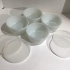 4 Vintage Anchor Hocking Fire King 434 Custard Bowls 1 Cup White Ramekin w/LIDS