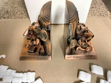  Boy Scout, Pedro Reads bookends,sponsored by Boy's Life, copper, new in box.