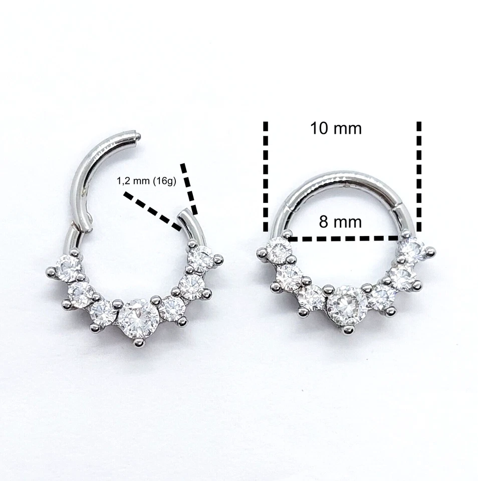 Orecchino clicker in acciaio inox con zirconi bianchi cerchio da elix per septum - Immagine 4 di 4