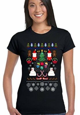 Verpixelte Weihnachten Damen Lustiges T-Shirt Gaming-Pc Zx Spectrum