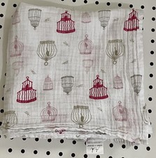 Aden  Anais Muslin Swaddle Blanket White Red Pink Bird Cage Birdcage Cotton