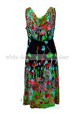 Women's Floral Flower Dress Sundress Sleeveless Waistband Black Turquoise Red