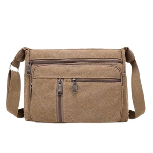 Mens Canvas Crossbody Outdoor Bags Mens Travel School Retro Zipper Shoulder Bag - Picture 11 of 11