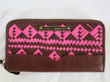 Rebecca Minkoff Neon Pink Chocolate Weave Detail Large Leather Zipper wallet NEW