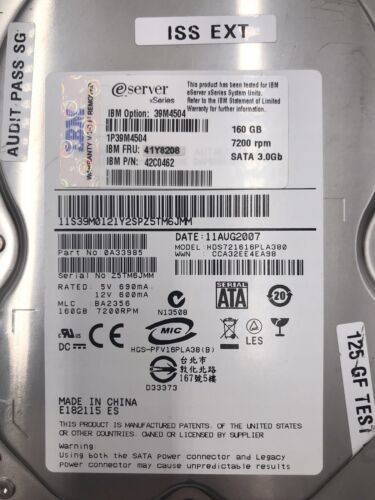 39M4504 IBM 160GB SATA-II 7.2K 3G 3.5" HDD 42C0462 0A33985 41Y8208 1P39M4504 - Picture 5 of 8