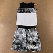 Place Sport Boys 2-Piece Performance Top And Shorts Set Black Tie Dye S 5/6 New