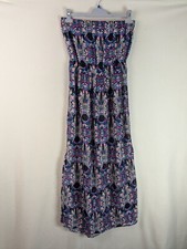 Topshop Ladies casual maxi dress split hem size medium multi colour strapless