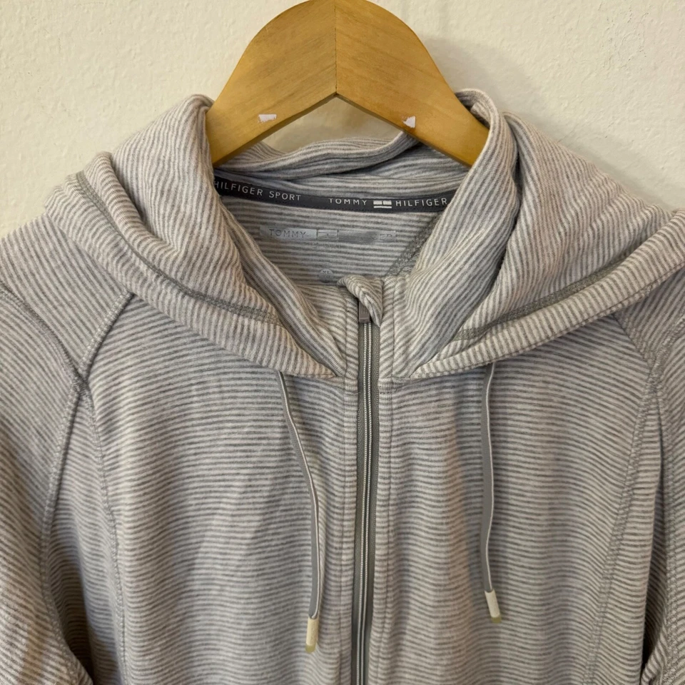 Tommy Hilfiger Suéter Deportivo Para Mujer XL Gris Rayas Sudadera con Capucha Informal Salón Foto 3 de 4