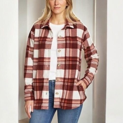 Eddie Bauer Women Brown Plaid Microfleece Button Up Shirt Classic Fit NEW Medium image 2