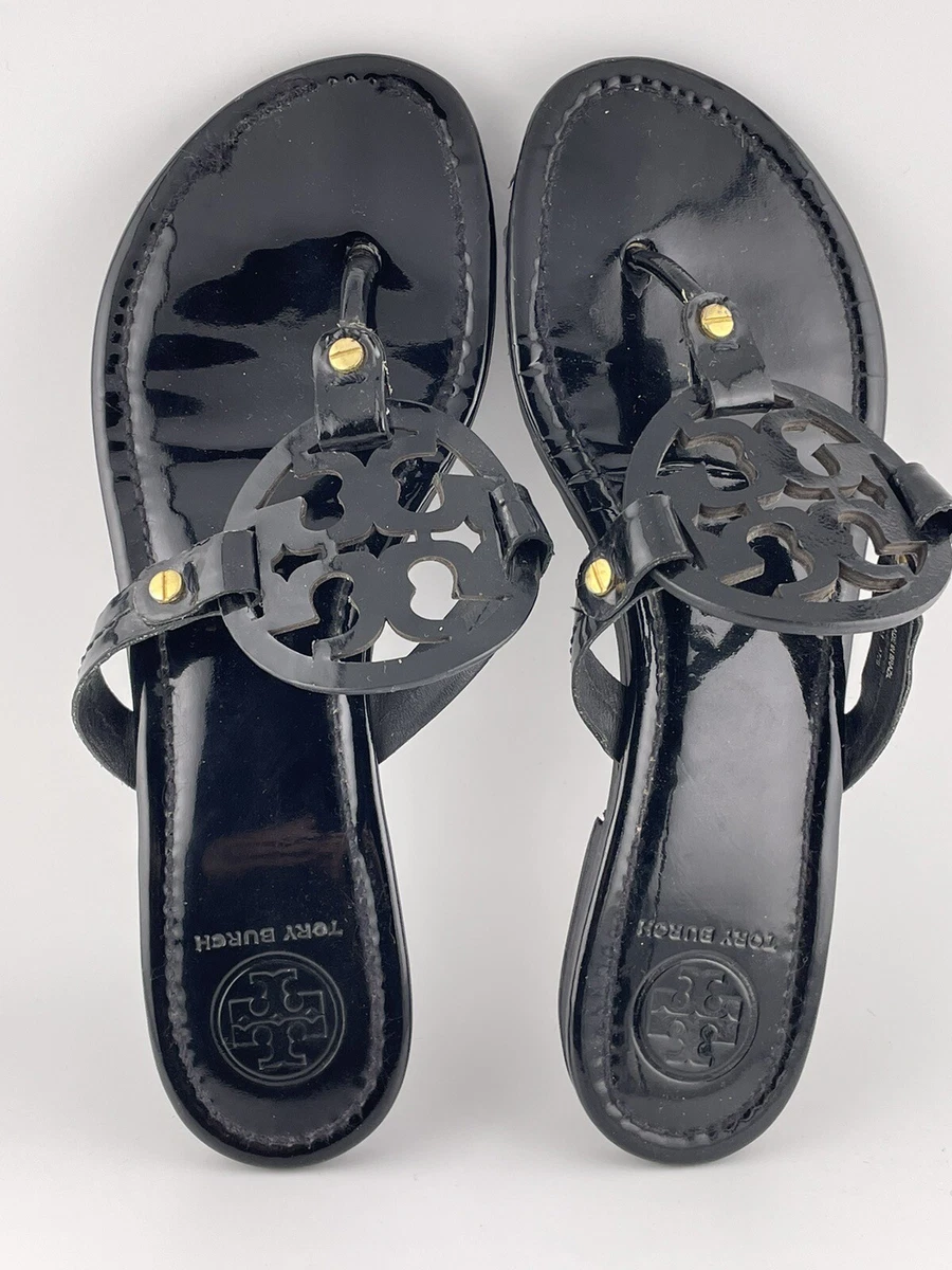 Black glossy tory burch sandals 2025