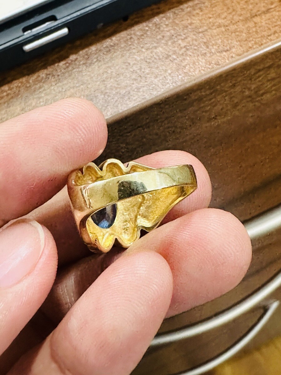 K18 750 18k Japan GENUINE Gold Blue Topaz Gold Ring Fits 7