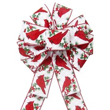 Red Berries and Birds Wreath Bows for Crafts, Signs, Christmas Cardinals Decor