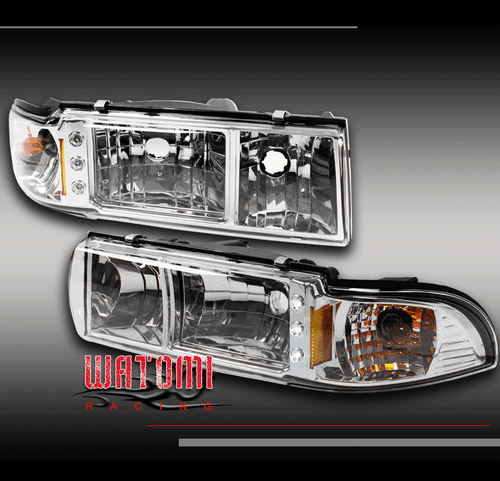 91-96 CHEVY CAPRICE/94+ IMPALA LED CRYSTAL HEADLIGHT LAMP W/CORNER SIGNAL CHROME - Picture 1 of 4