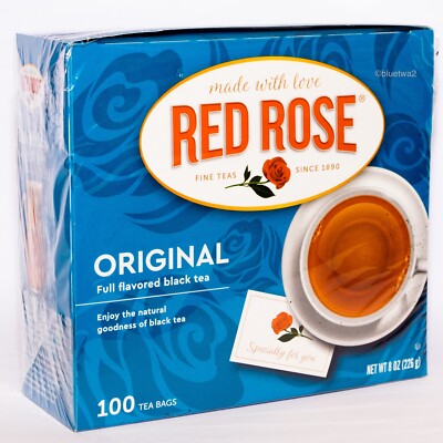 RED ROSE ORIGINAL FULL FLAVORED BLACK TEA Caffeinated 100 Tea Bags In Sealed Box
