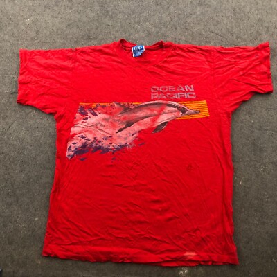 Vintage Ocean Pacific Shirt Mens Large Red 80s Single Stitch Dolphins Beach*