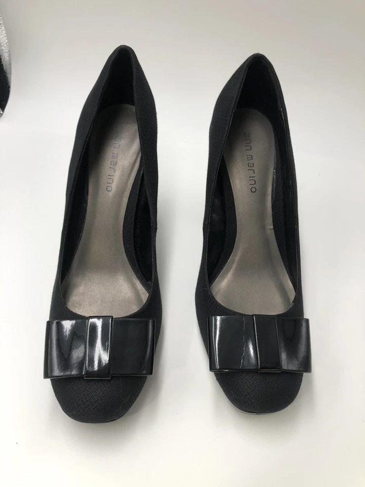 Ann Marino Talla 8 Mediano Negro Charol Tacones con Lazo Fiesta de Negocios Foto 4 de 4