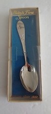 Baby's First Spoon Collector Vintage Box Silver Plate Embossed Handle