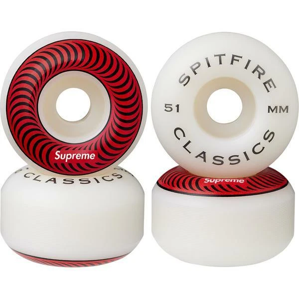 Supreme Spitfire Classic Red 51mm Formula Four Skateboard Wheels, White