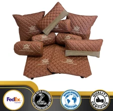 BROWN WITH CREAM DIAMOND JDM VIP CAR INTERIOR Seat Back and Neck PILLOWS SET