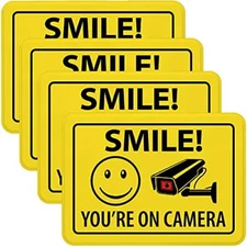Smile Security Surveillance Sign - 5"x7" Plastic Signs for Businesses with Ea...