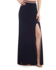 Blondie Nites Embroidered Long Skirt Prom Gown Dress Sz 1 Navy Contrast Lining