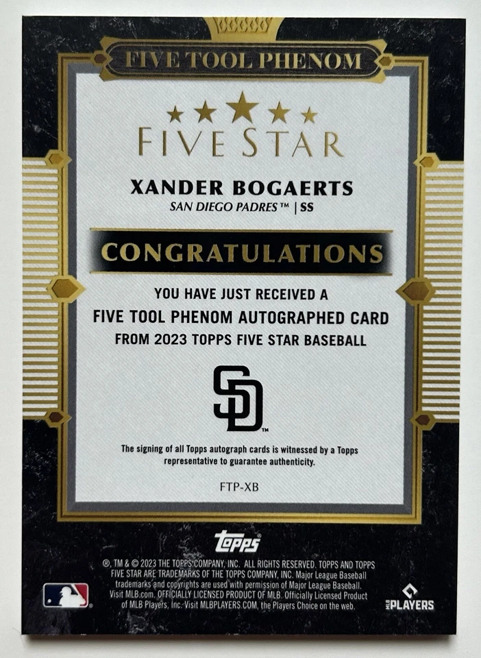 2023 Topps Five 5 Star Xander Bogaerts Five Tool Phenoms  Auto /25 - Image 2 of 2