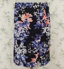 Talbots 8P Black Pink Blue Floral Faux Wrap Pencil Skirt Knee Length Lined