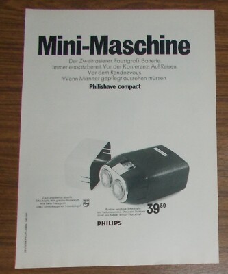 Rare Advertising Vintage PHILIPS PHILISHAVE COMPACT Shaver - Mini Machine 1970