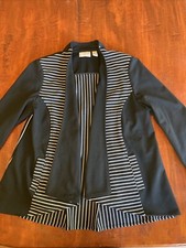 Chicos Womens Black Striped Open Front Blazer Jacket Size 1