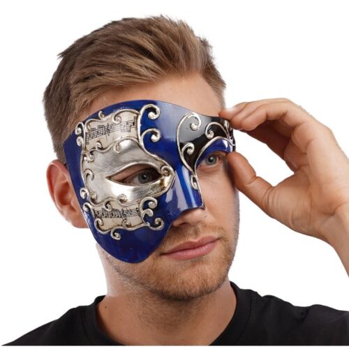 Venetian Blue Half Mask Masquerade Horror Fancy Dress Costume Halloween Mask - Picture 2 of 2