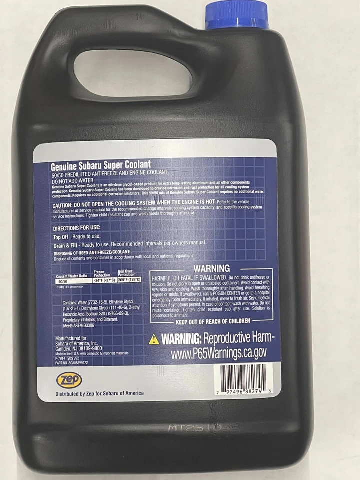 Genuine OEM Subaru Super Coolant Prediluted SOA868V9272 1 Gallon Pre Mixed - Image 2 of 2