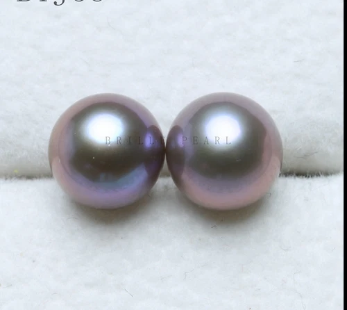 Pair 11-12mm natural south sea genuine pink purple round loose pearl undrilled