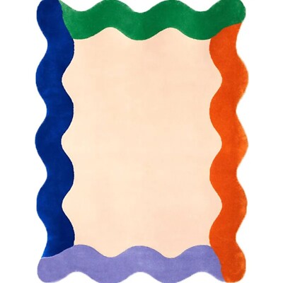 Wavy Shape Hand Tufted Woolen Area Rug Carpets for Home, Bedroom, Custome
