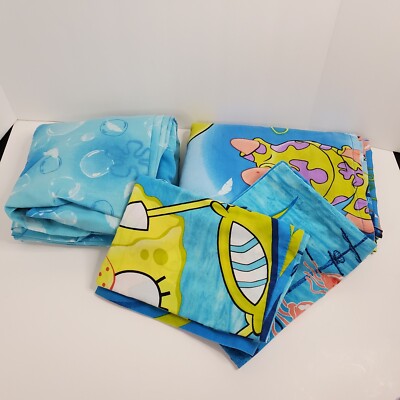 Spongebob Full Sheet Set (Fitted, Flat, 2 Standard Pillow Cases) 2009 Cartoon | eBay