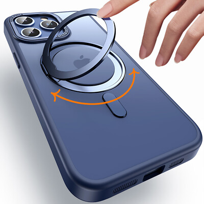 For iPhone 15 14 Pro Max 13 Plus Matte Mag Slim Hard Case with Rotating Stand