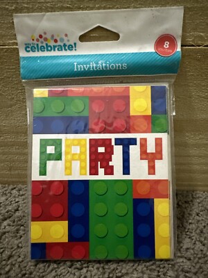 Way To Celebrate 8 Pack Party Invitations Building Block Theme