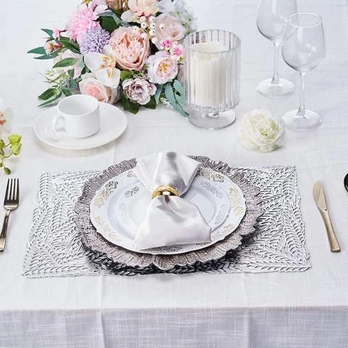 6 SILVER 18" Wheat Maze Rectangle Vinyl Placemats Party Wedding Decorations - Image 2 of 4