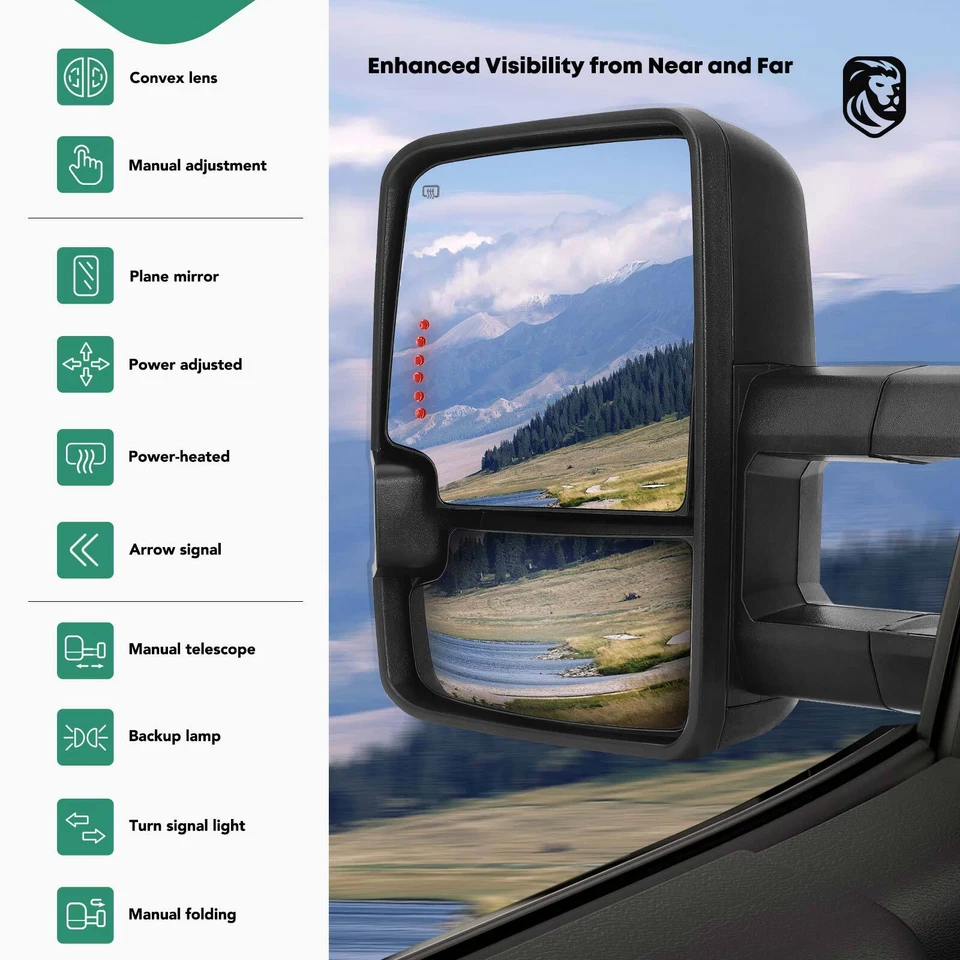 2x Conjunto de Espelho de Reboque Preto para GMC C1500 K2500 Suburban Yukon Esquerda e Direita - Imagem 2 de 4