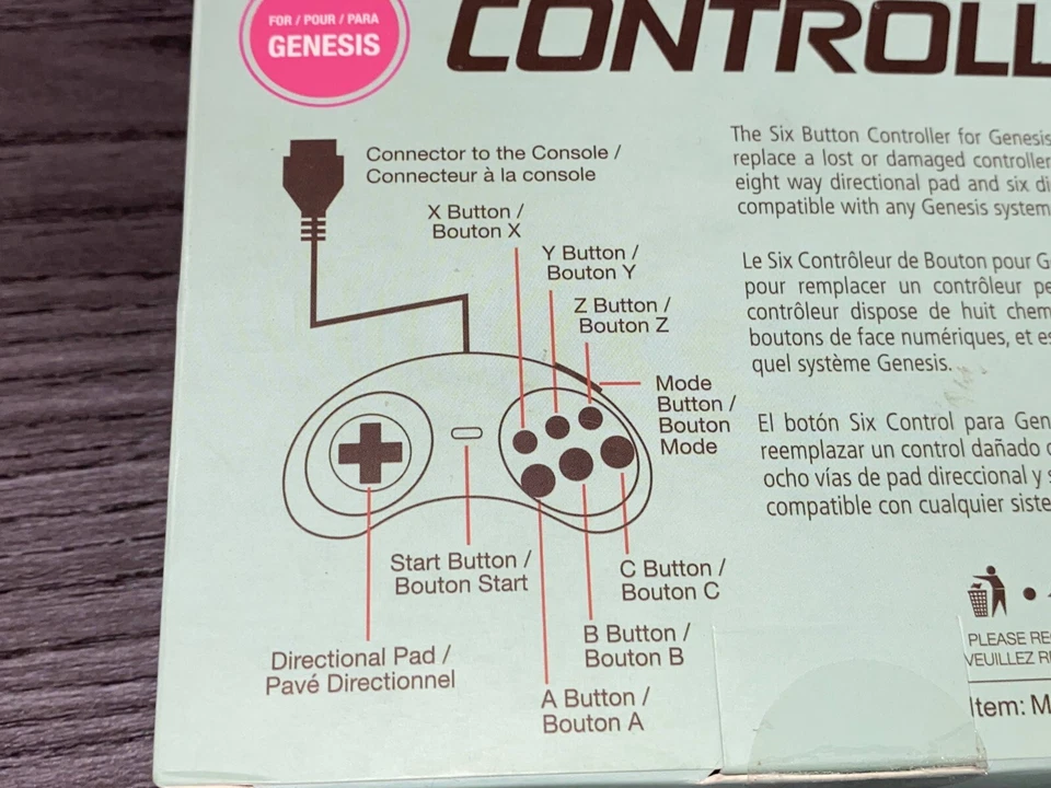 NEW Replacement Wired Sega Genesis by Tomee 6 Button Controller New In Box - Image 4 of 4