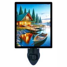 Decorative Photo Night Light, Lakeside Serenity, Boat, Lake, Camping