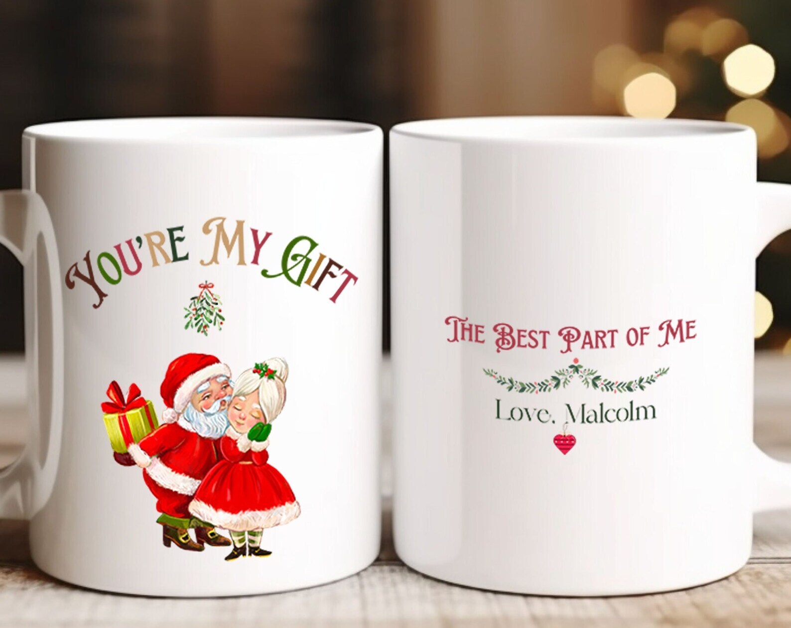 Vintage Christmas Couple Mugs Custom Romantic Gift for Two