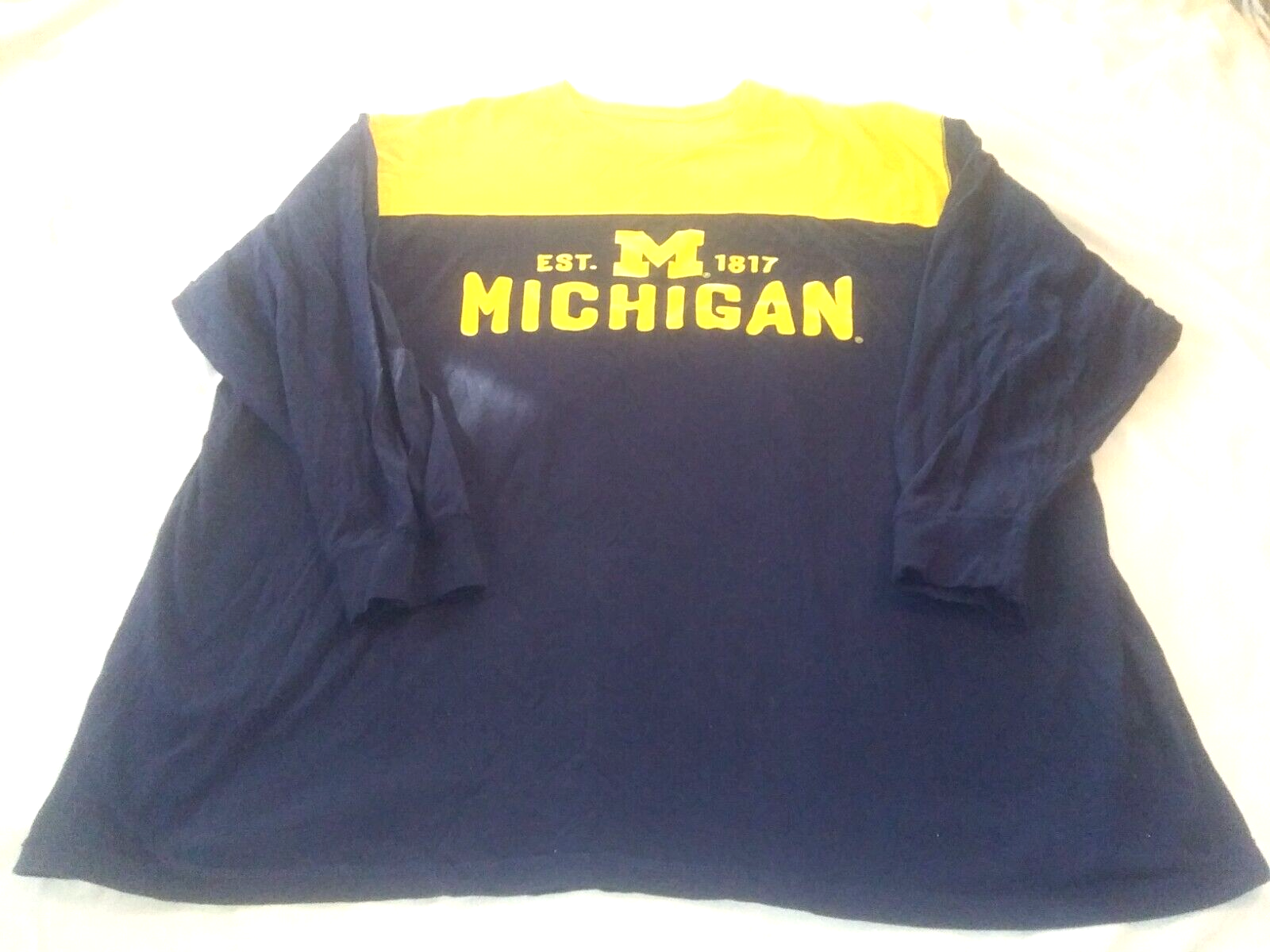 Men's 6XL Navy Yellow Michigan Wolverines Long Sleeve T-Shirt Cotton Jersey~2A