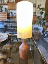 Small Elegant Vintage 1970s Danish Teak Bottle Lamp With Spun Fibreglass Shade