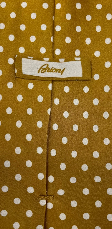 Brioni Men's 100% Silk Tie ~ Yellow ~ Polka Dot Pattern ~ Hand Made in Italy! - Image 4 of 4