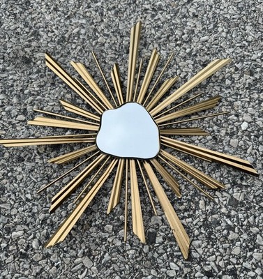 Mid Century Atomic Modern 13'' Sunburst Starburst w/ Agate Shaped Mirror Wall Art