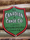 VINTAGE CANADIAN CANOE PORCELAIN SIGN OLD CANADA SPORTING GOODS BOATS LAKE RIVER