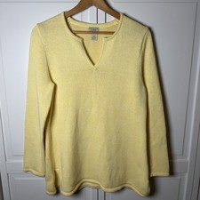 L. L. Bean Women’s Butter Yellow Cotton Notch Neck Sweater Heavy Knit Large