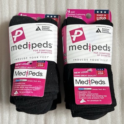 2 Four Pair Packs Medi  Peds Diabetic Socks  Size 7-10 Black