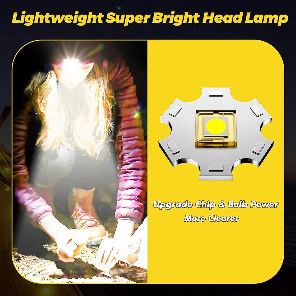 3PCS EDC LED Headlamp Rechargeable Motion Sensor Headlight Head Lamp Work Light - Image 3 of 4